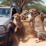 サファリパークで車から降りた人たち　これは怖い